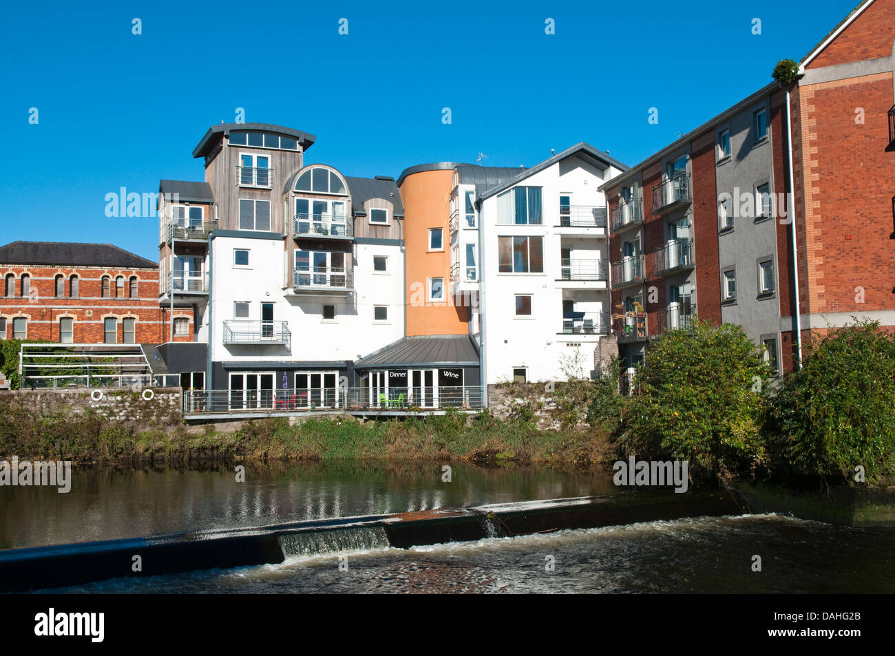 Modern riverside apartment complex on the banks of the River Lee in Cork, Republic of Ireland Stock Photo
