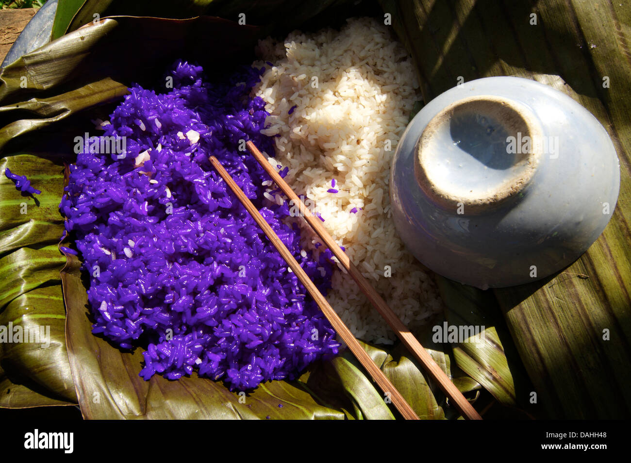 White and purple colored rice for sale at Coc Ly market, Lao Cai ...