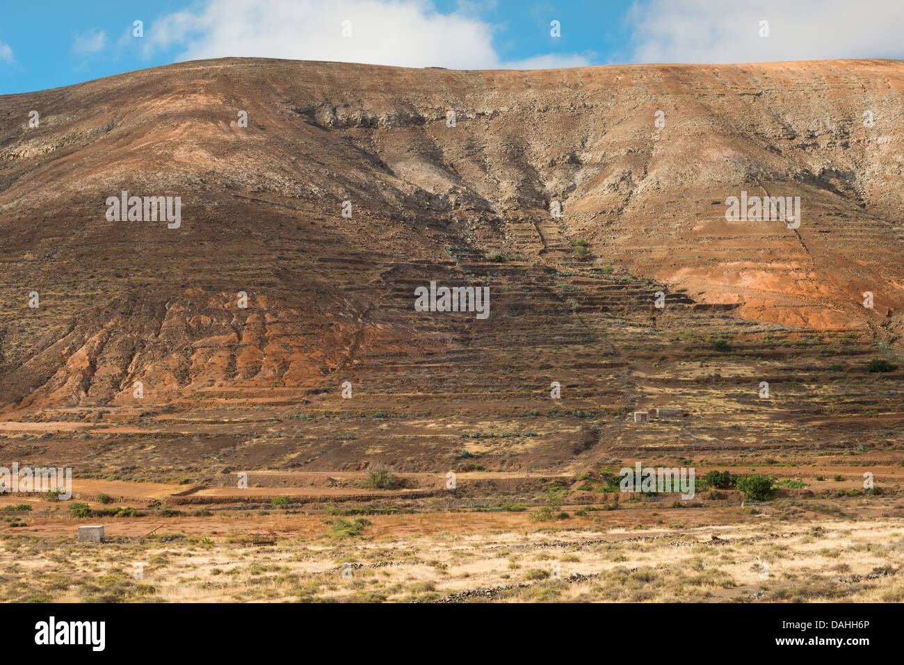 Agricultural terraces and debris fans at Vallebron, Fuerteventura, Canary Islands, Spain Stock Photo