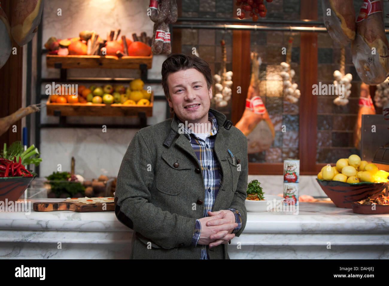 Jamie Oliver at his restaurant Jamie's Italian on King Street , Manchester . Stock Photo