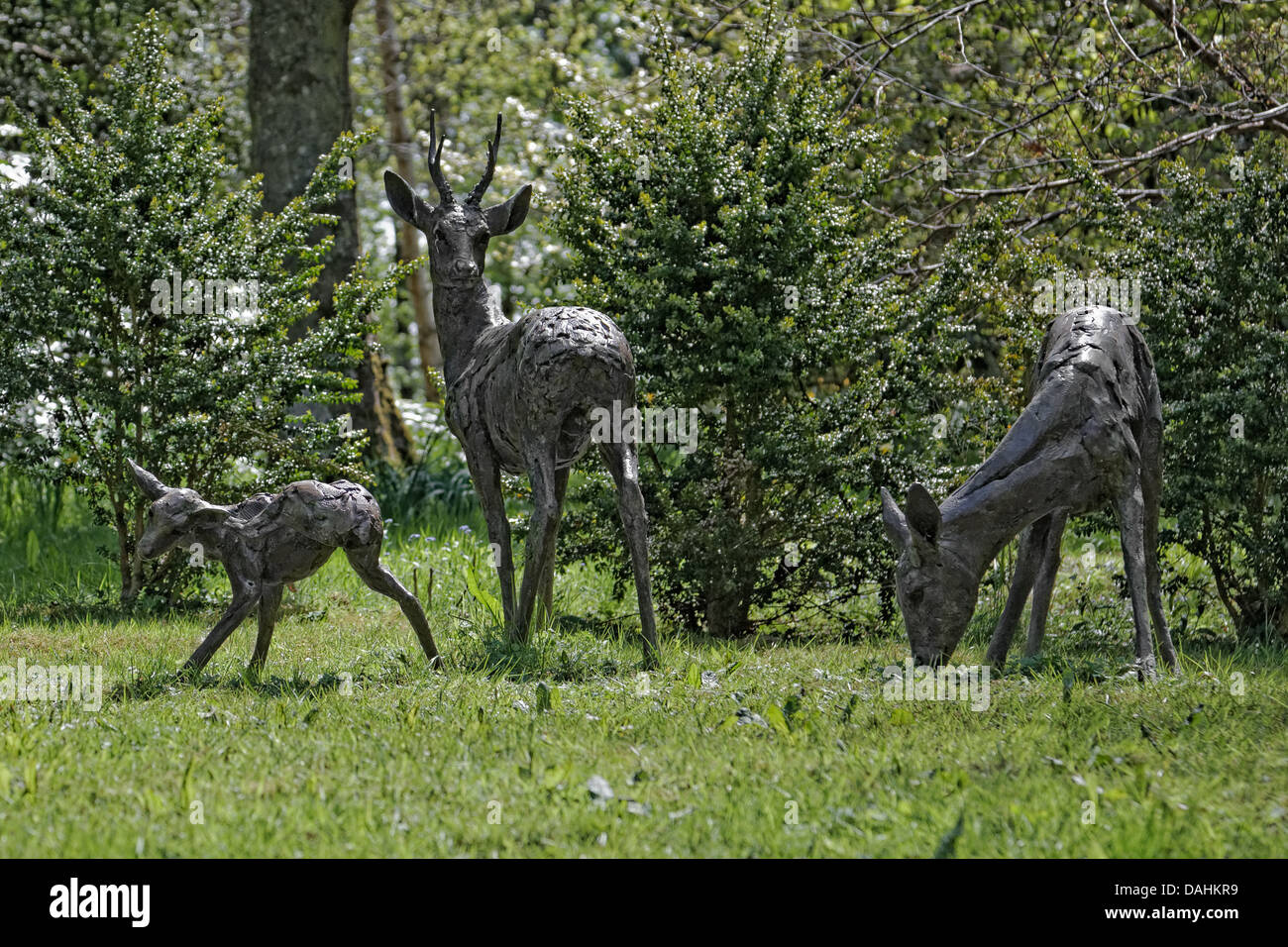 Floors Castle Woodland Walk Deer Sculpture doe fawn & buck Stock