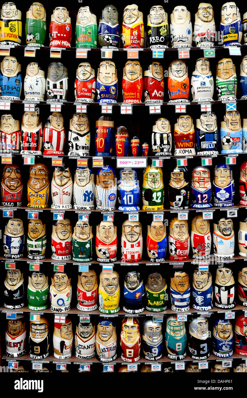 Figurines of famous sportsmen displayed for sale Prague Stock Photo