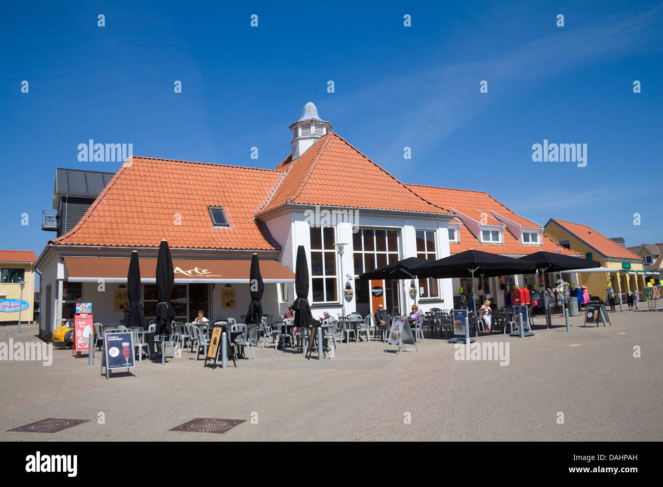 Lokken Denmark EU Restaurant in central square of this seaside resort on North West Jutland coast Stock Photo