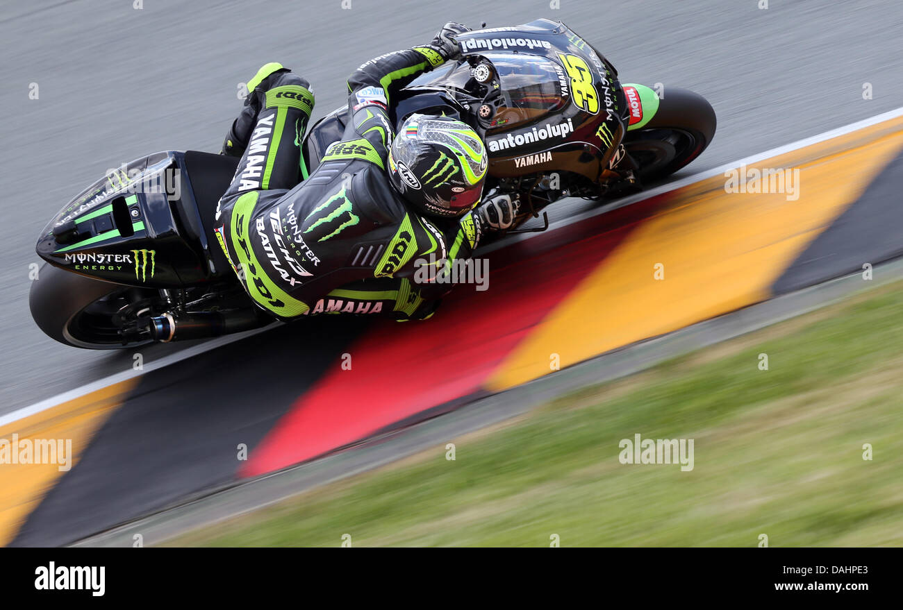 Hohenstein-Ernstthal, Germany. 14th July, 2013. British MotoGP rider Cal Crutchlow of the Monster Yamaha Tech 3 team in action during the German Grand Prix held at the Sachsenring race track near Hohenstein-Ernstthal, Germany, 14 July 2013. Photo: Jan Woitas/dpa /dpa/Alamy Live News Stock Photo