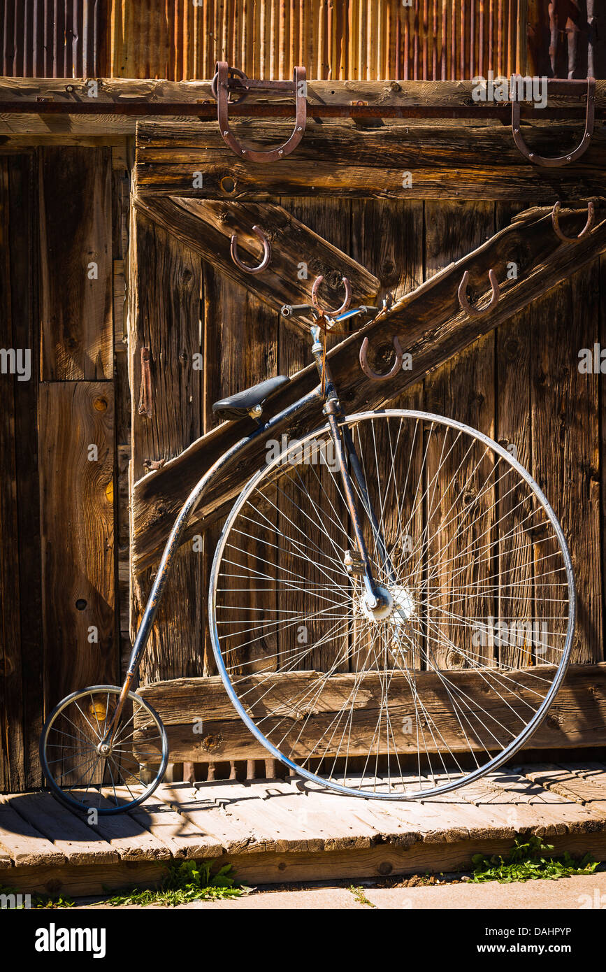 Antique bicycle in historic Old Town Square, Silverton, Colorado USA Stock Photo