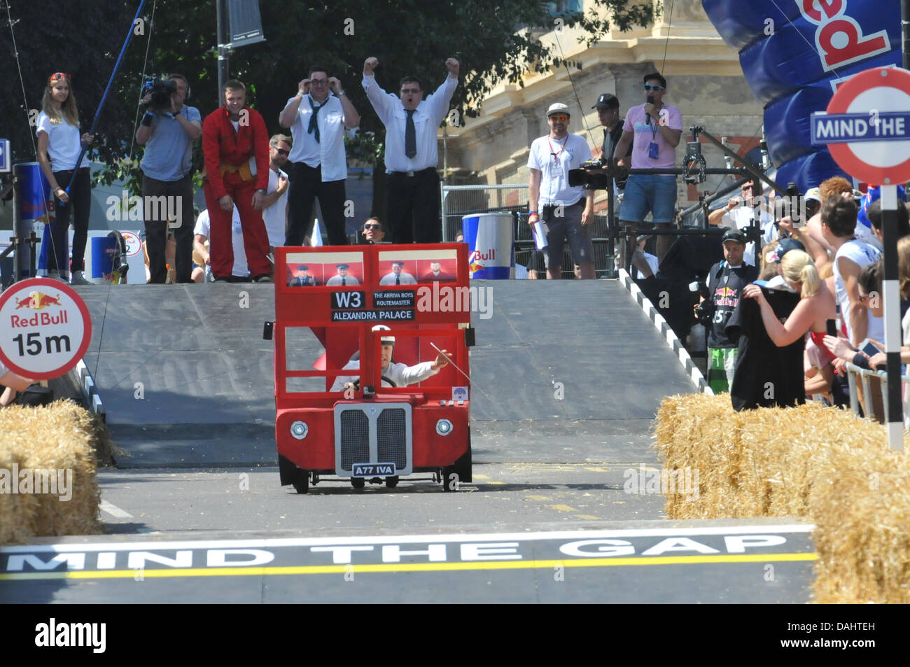Alexandra Palace London Uk 14th July 13 One Of The Red Bull Soapbox Racers Looking Like A London Bus Leaves The Starting Gate The Red Bull Soapbox Race At Alexandra Palace Is Alexandra Palace London Uk 14th July 13 One Of The Red Bull Soapbox Racers Looking Like A London Bus Leaves The Starting Gate The Red Bull Soapbox Race At Alexandra Palace Is