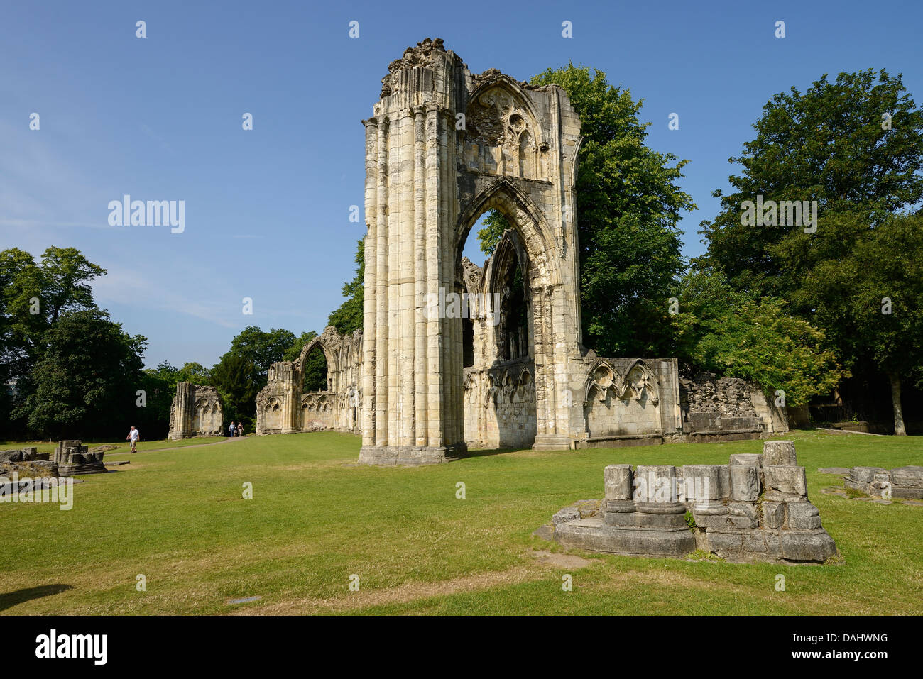 The ruins of St Marys Abbey in Museum Gardens in York city centre UK Stock Photo