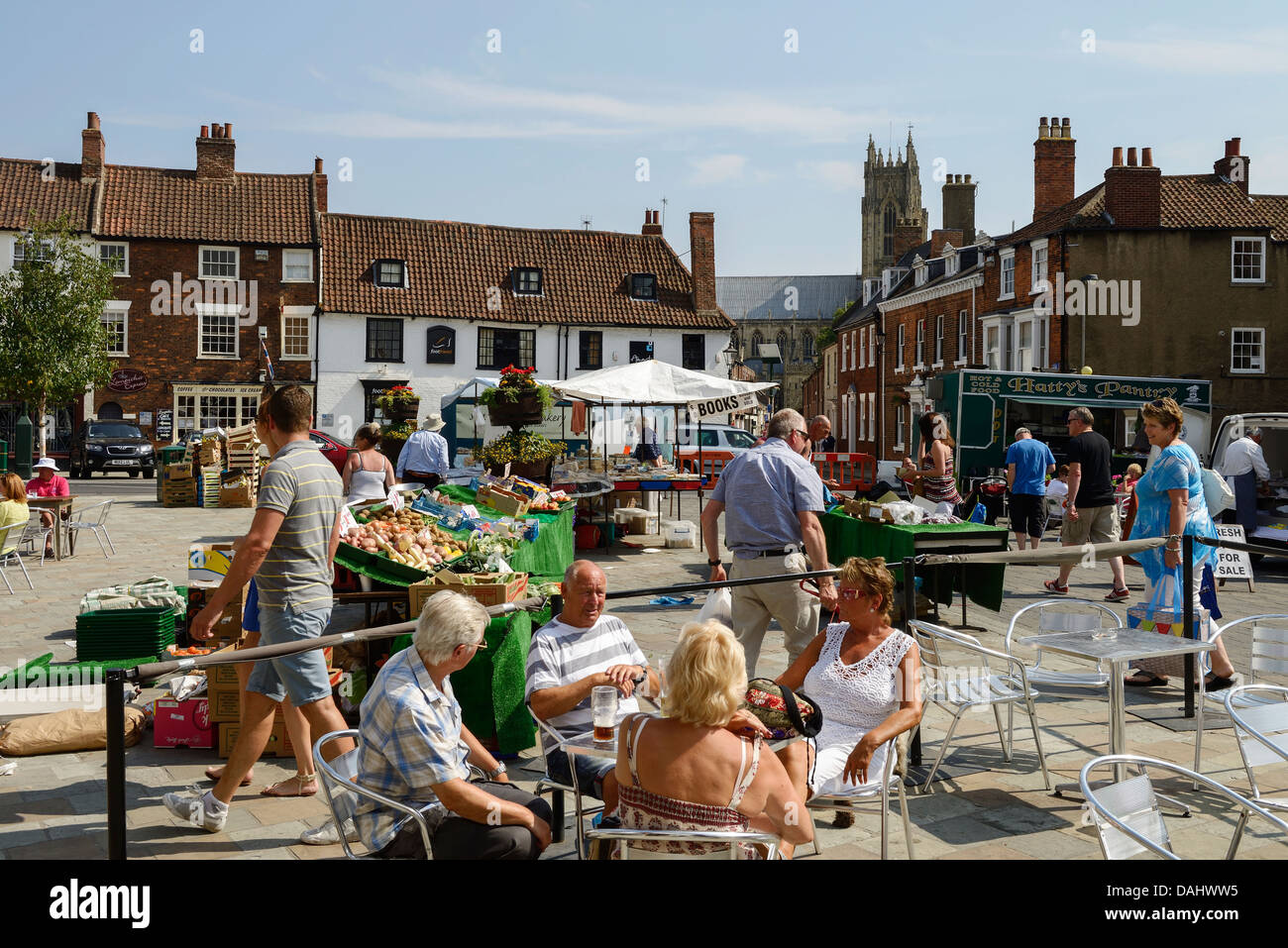 Shoppers in Wednesday Market square Beverley town centre UK Stock Photo