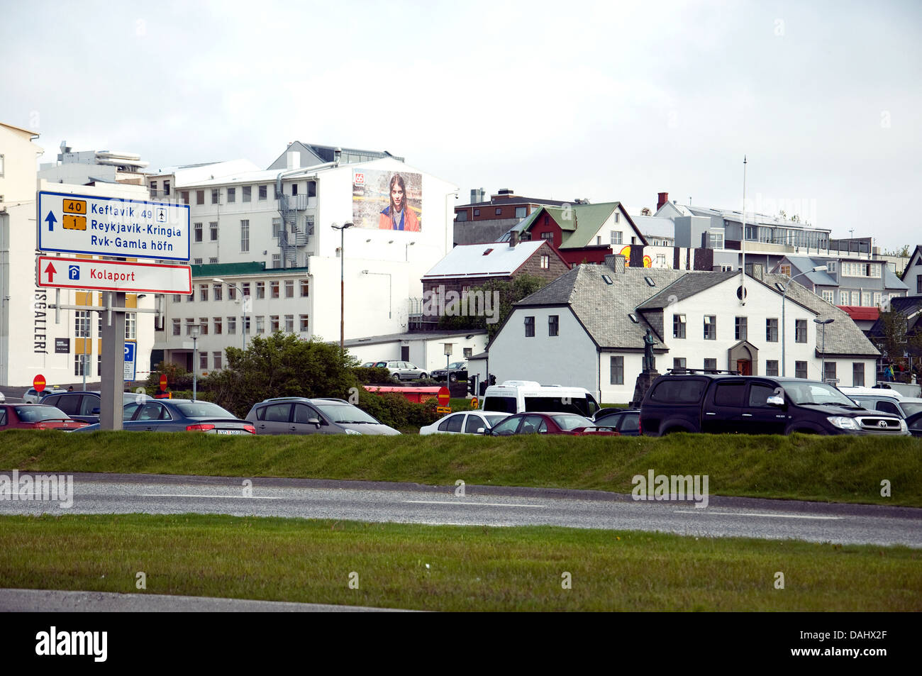 A glimpse of downtown Reykjavik, Iceland's capital, near the harbour opposite the impressive Harpa concert hall Stock Photo