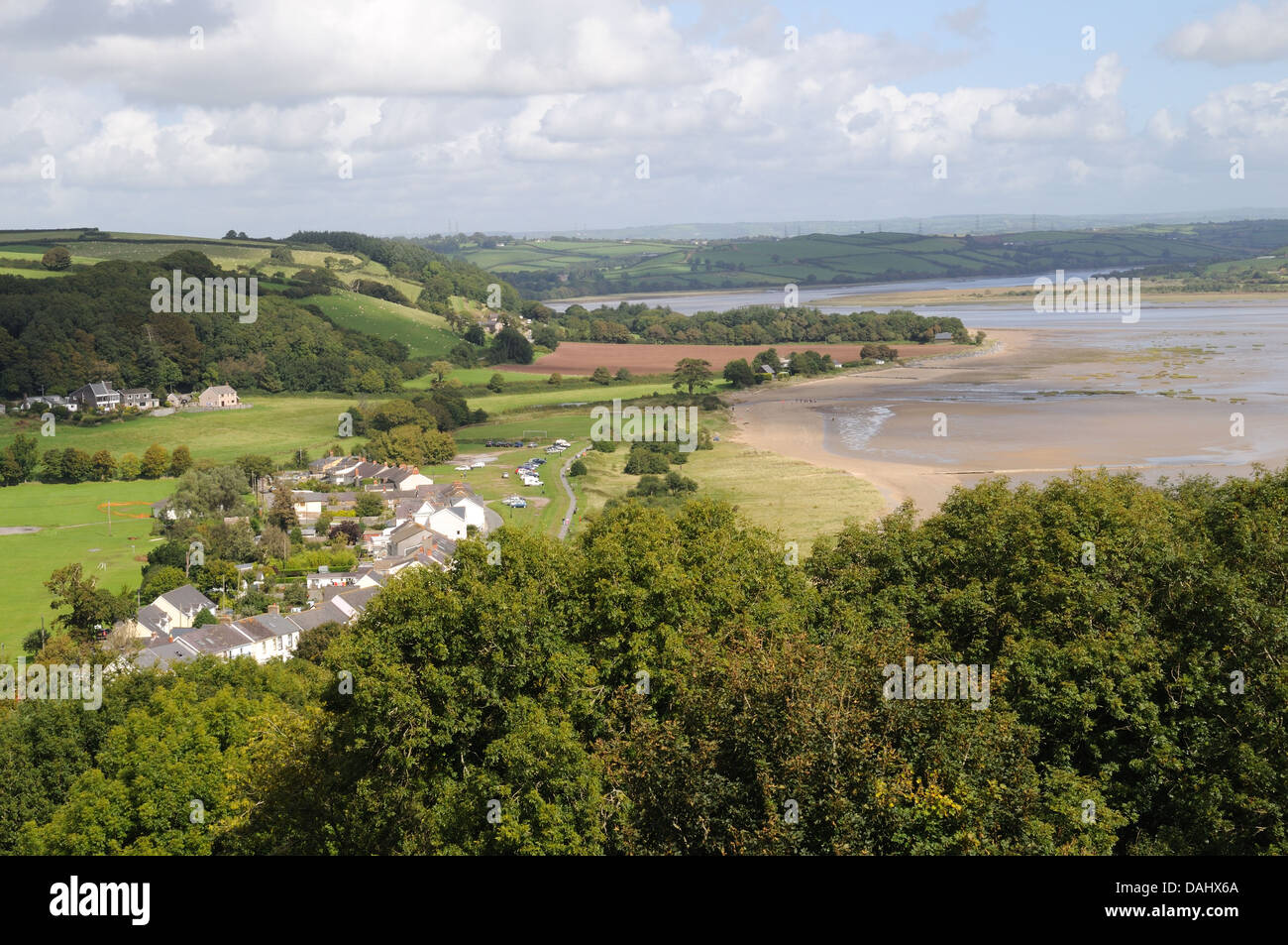 Llansteffan village and the Tywi Estuary Carmarthenshire Wales Cymru UK GB Stock Photo Alamy