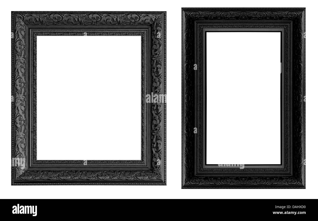 Old Antique Gold frame Isolated White Background Decorative Carved Wood Stand Antique Black