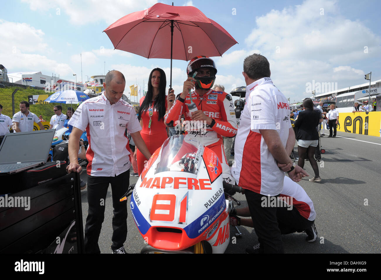 Oberlungwitz, Germany. 14th july 2013. Jordi Torres (Apar Moto 2 Team)on the grid of Sachsenring circuit Stock Photo