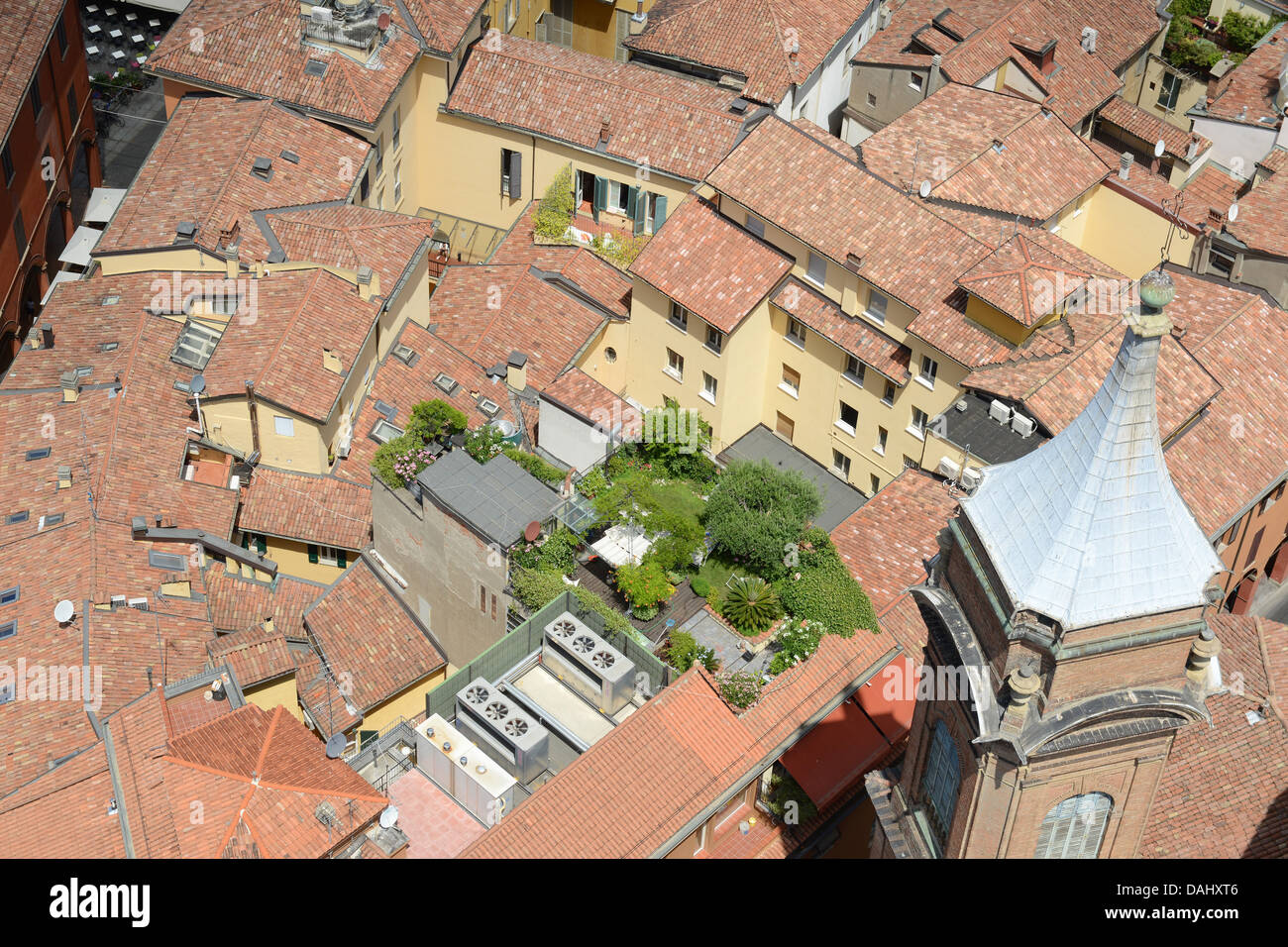 Bologna Italy aerial view of city rooftop garden Stock Photo