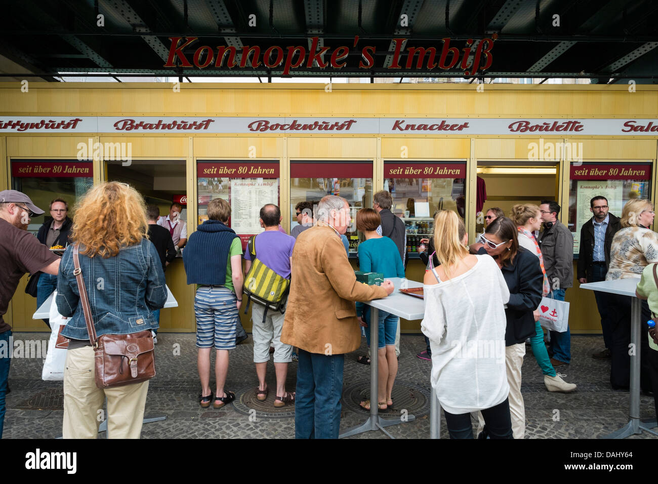 Famous currywurst kiosk Konnopke's Imbiss in bohemian Prenzlauer Berg district of Berlin Germany Stock Photo