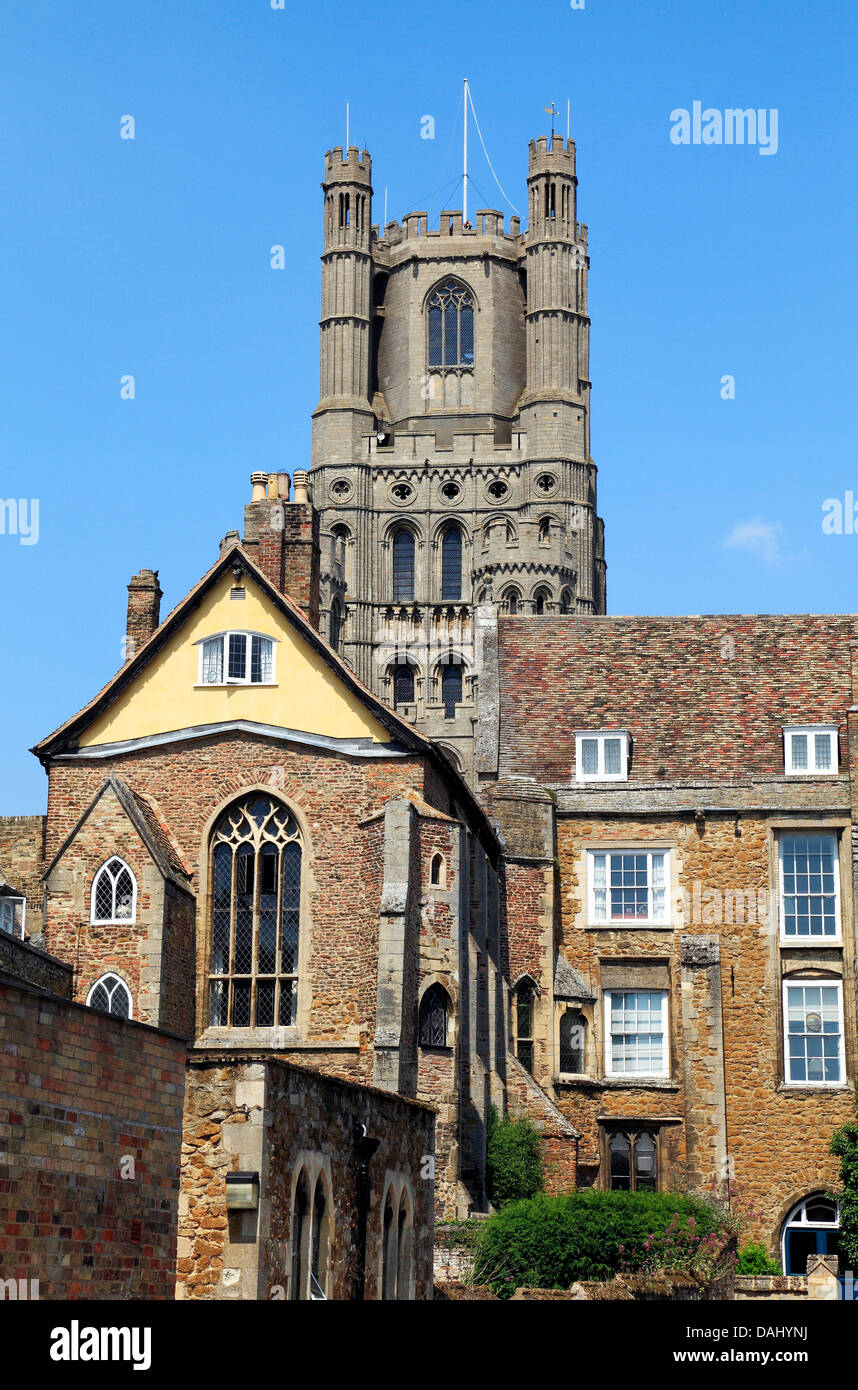 Ely Cathedral west tower and precinct, Cambridgeshire England UK English medieval cathedrals Stock Photo