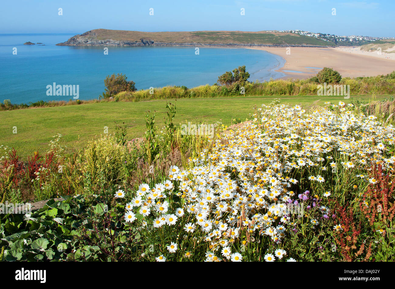 A view of Crantock beach from West Pentire in Cornwall, UK Stock Photo