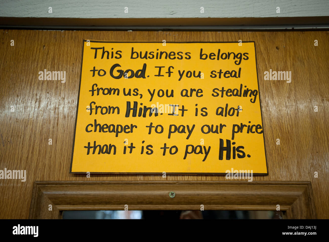 Sign in a shop in Cantril, Iowa, United States of America Stock Photo