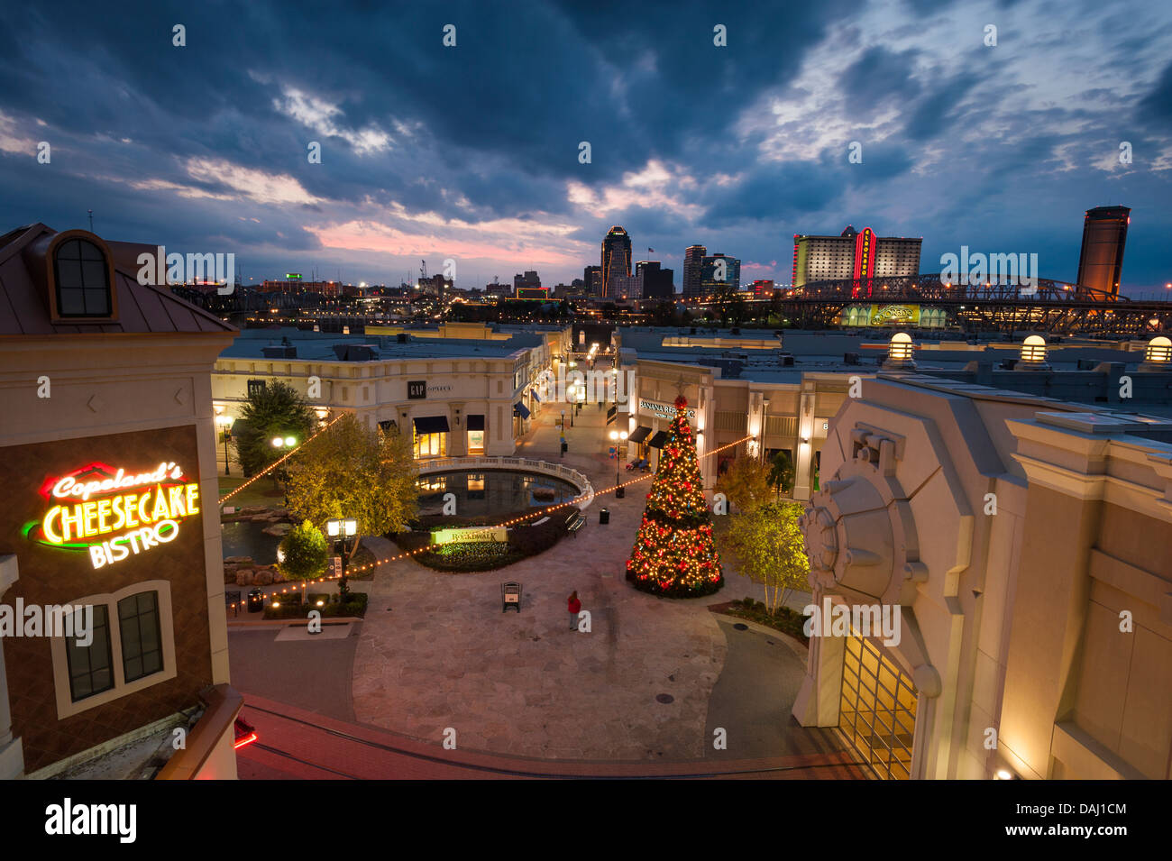 Shreveport skyline from the Louisiana Boardwalk Shopping Center, Bossier City, Louisiana, United States of America Stock Photo