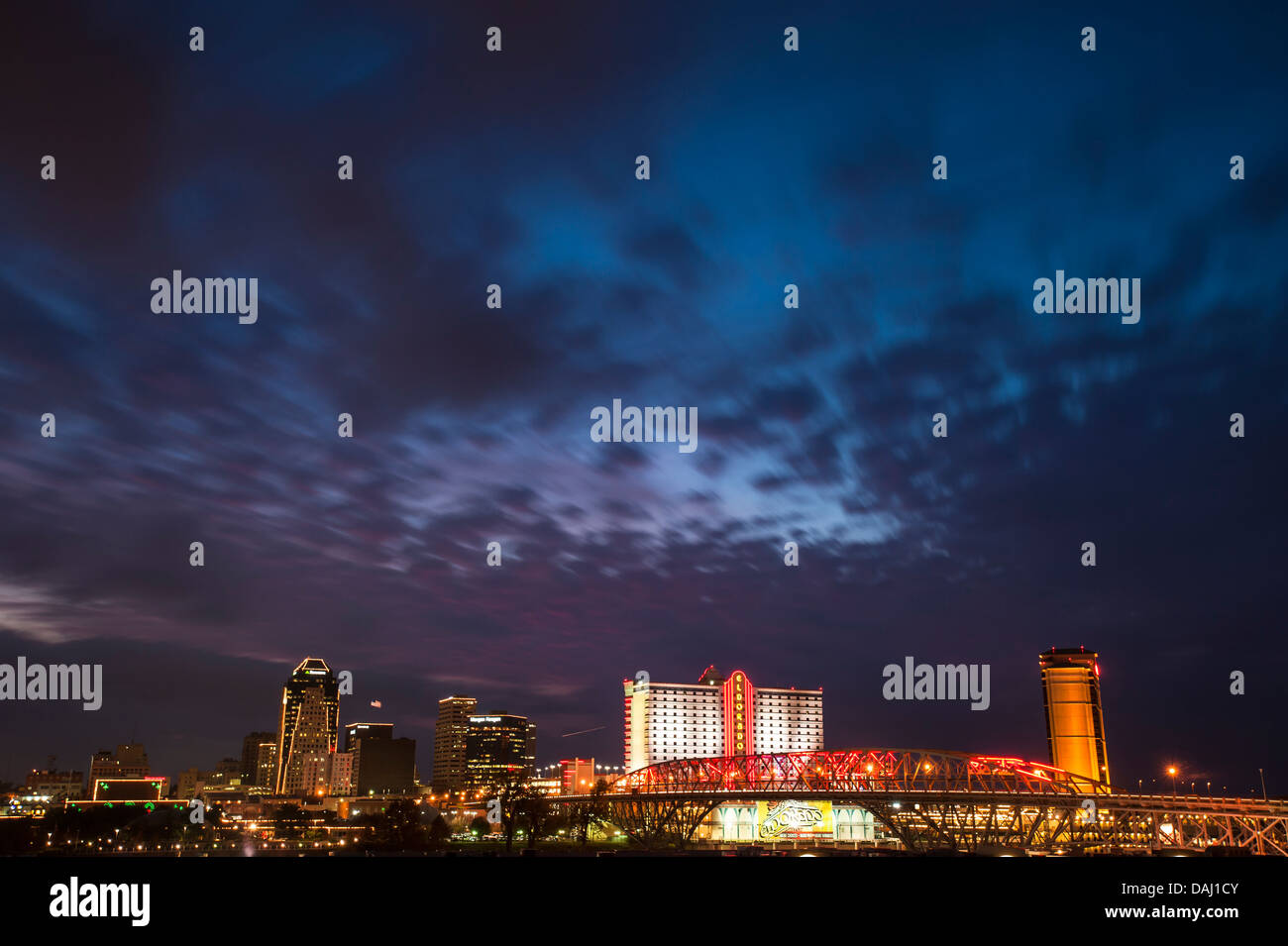 Shreveport skyline from the Louisiana Boardwalk Shopping Center, Bossier City, Louisiana, United States of America Stock Photo