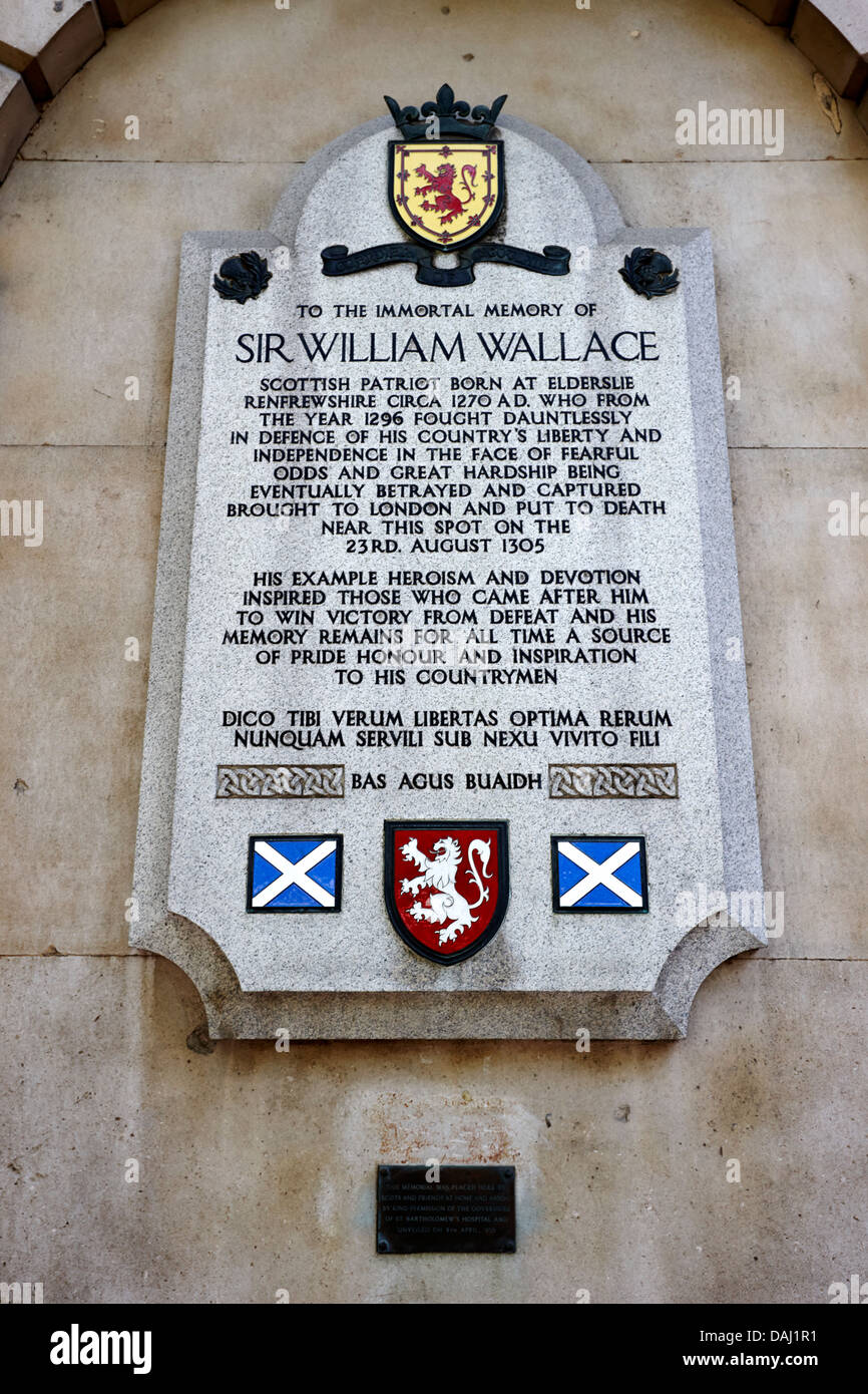 memorial to sir william wallace st bartholomews hospital london, england uk Stock Photo