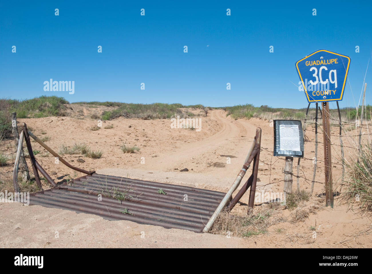 Route 3Cq in Guadalupe County, New Mexico provides a certain amount of motor trepidation. Stock Photo
