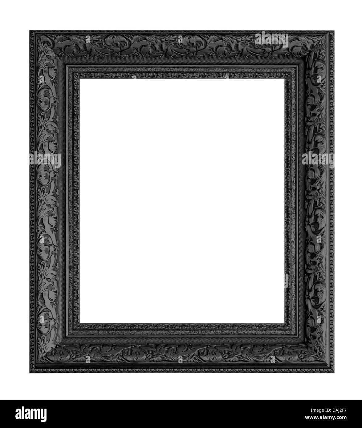 Old Antique Gold frame Isolated White Background Decorative Carved Wood Stand Antique Black Frame Isolated on White Background Stock Photo