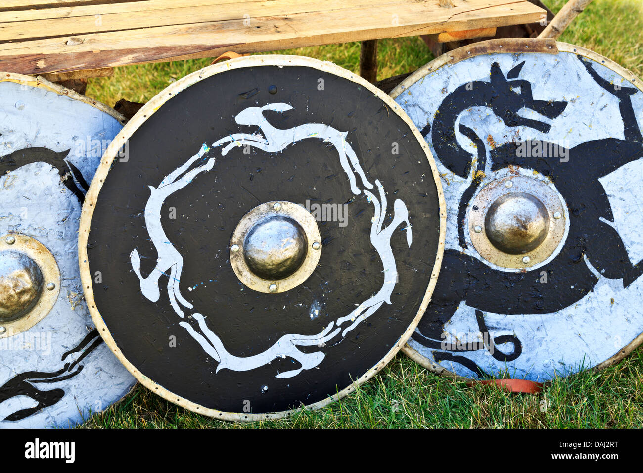 Viking shields on display at Flag Fen Archaeological Park, Peterborough