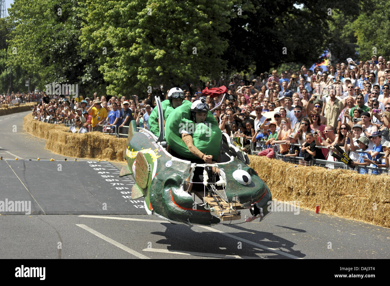 London UK. 14th July 2013. The soapbox vehicle for the Two Peas