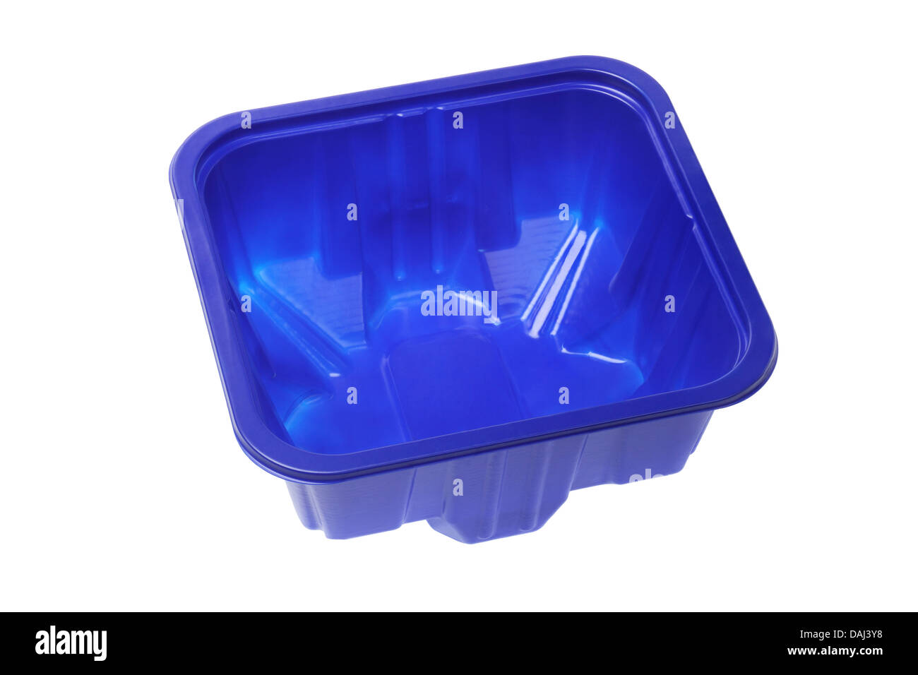 Blue Empty Plastic Container On White Background Stock Photo