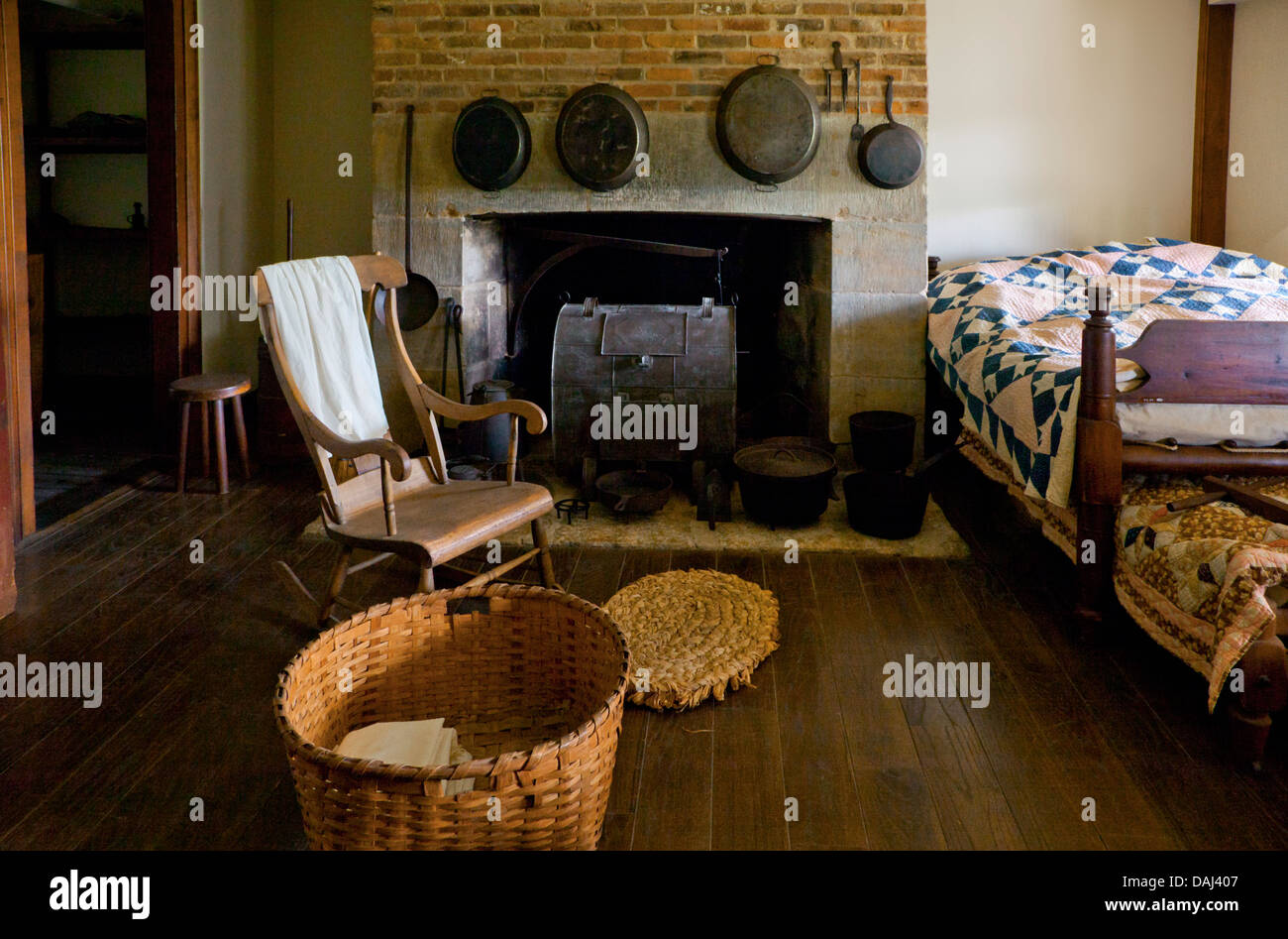 Restored kitchen area in an officer's quarters, Fort Scott, Kansas, 2013. Stock Photo