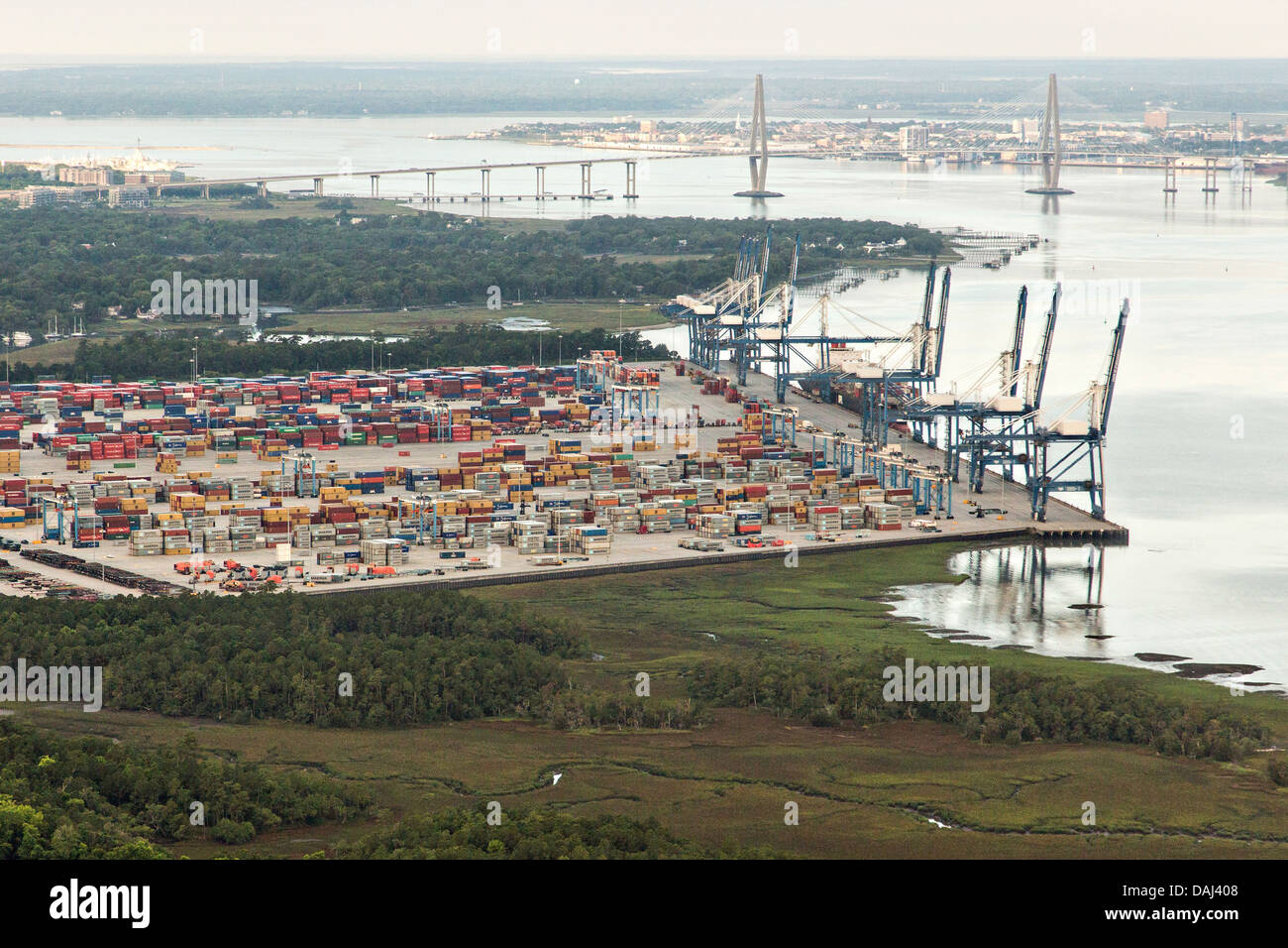 Aerial view of the Port of Charleston Wando Terminal in Charleston, SC