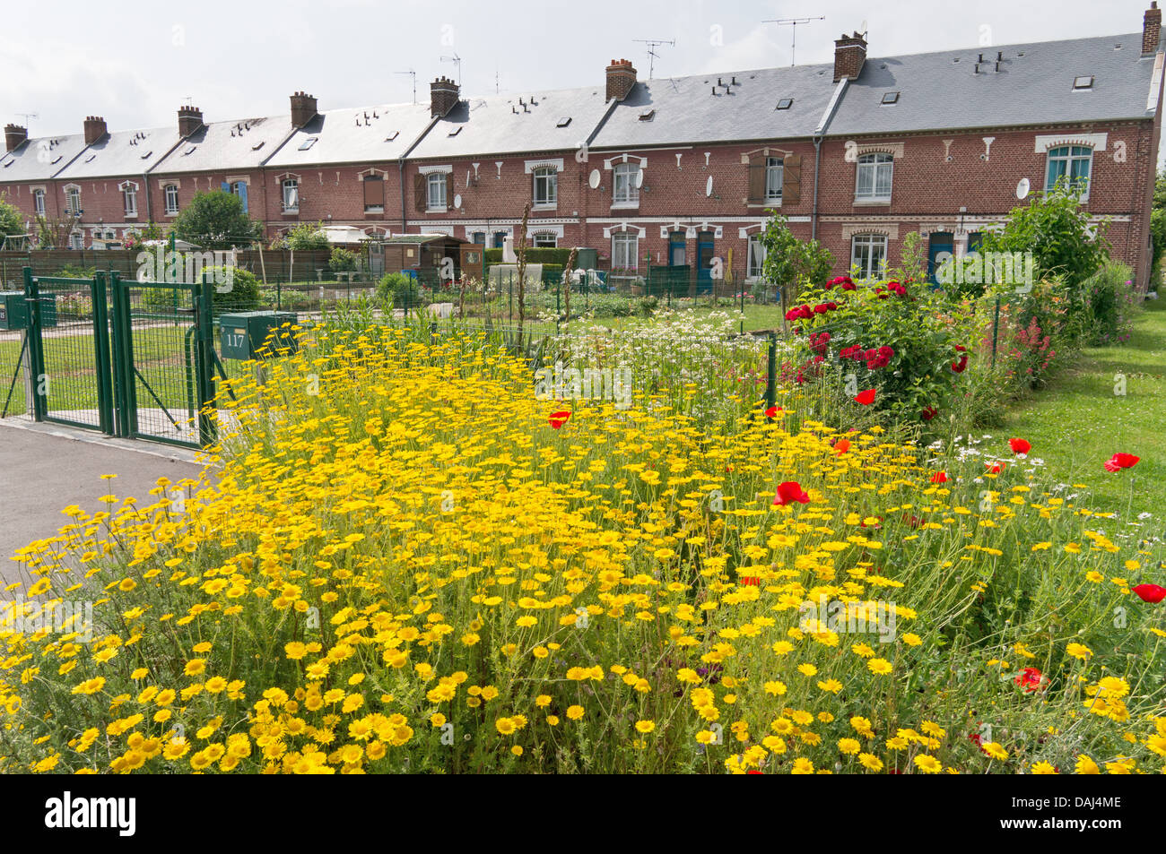 A row of terraced houses within Peronne in northern France Stock Photo