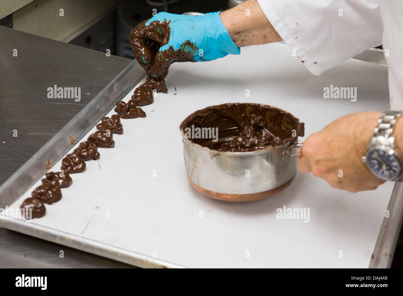 Chocolate production at the Dolle's Salt Water Taffy factory in Ocean