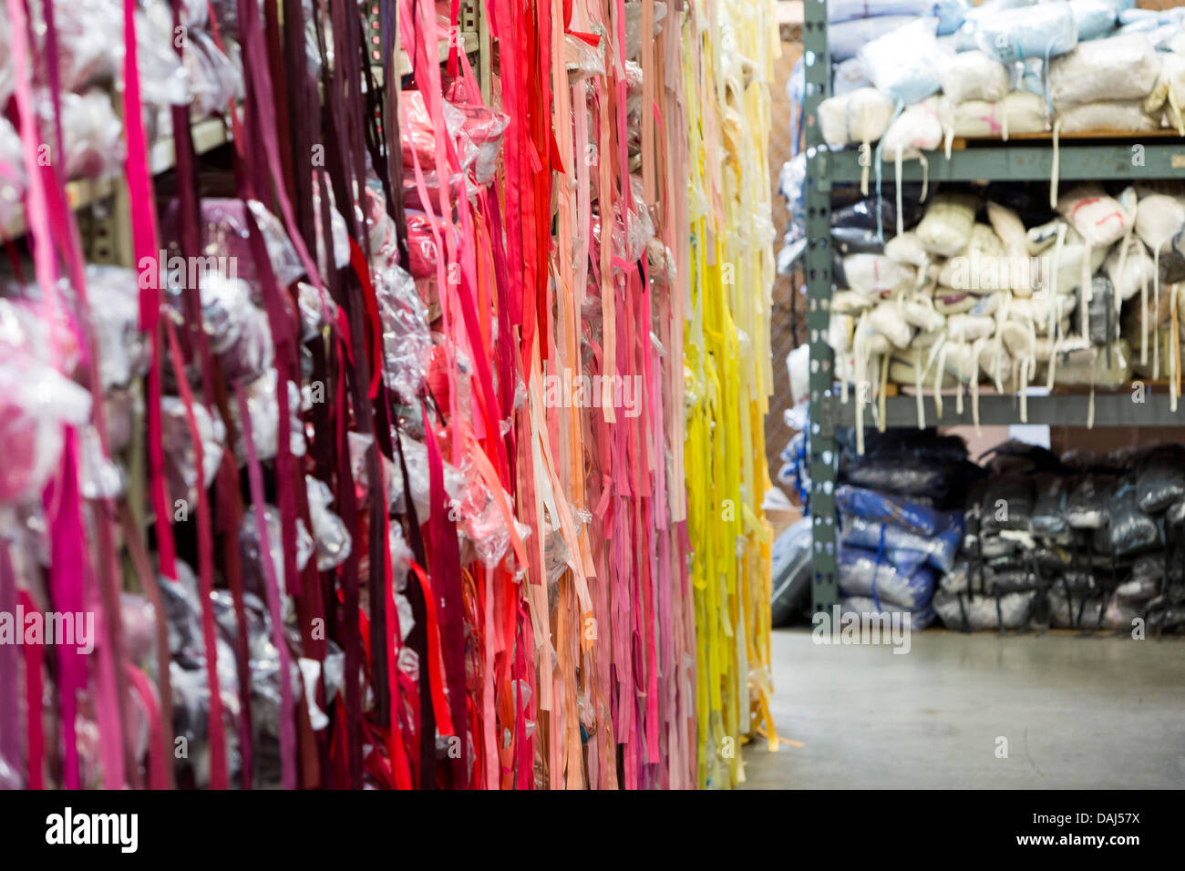 The zipper warehouse at zipper maker UCAN in downtown Los Angeles Stock
