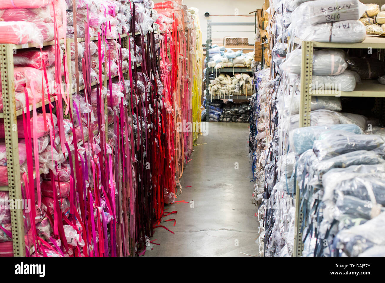 The zipper warehouse at zipper maker UCAN in downtown Los Angeles Stock