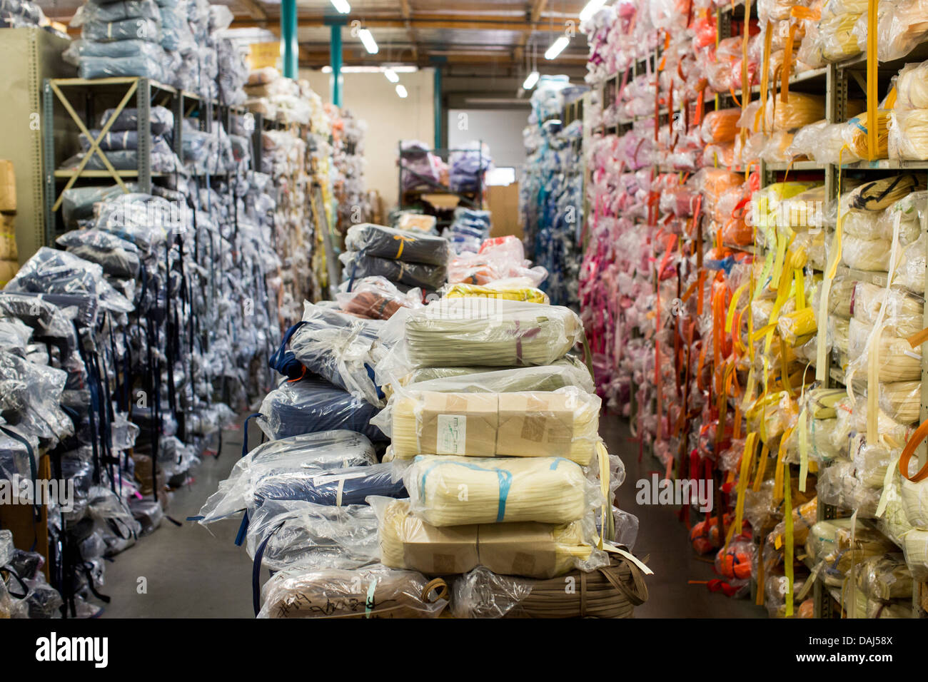 The zipper warehouse at zipper maker UCAN in downtown Los Angeles.  Stock Photo