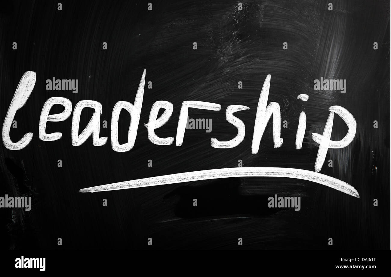 The word 'Leadership' handwritten with white chalk on a blackboard Stock Photo