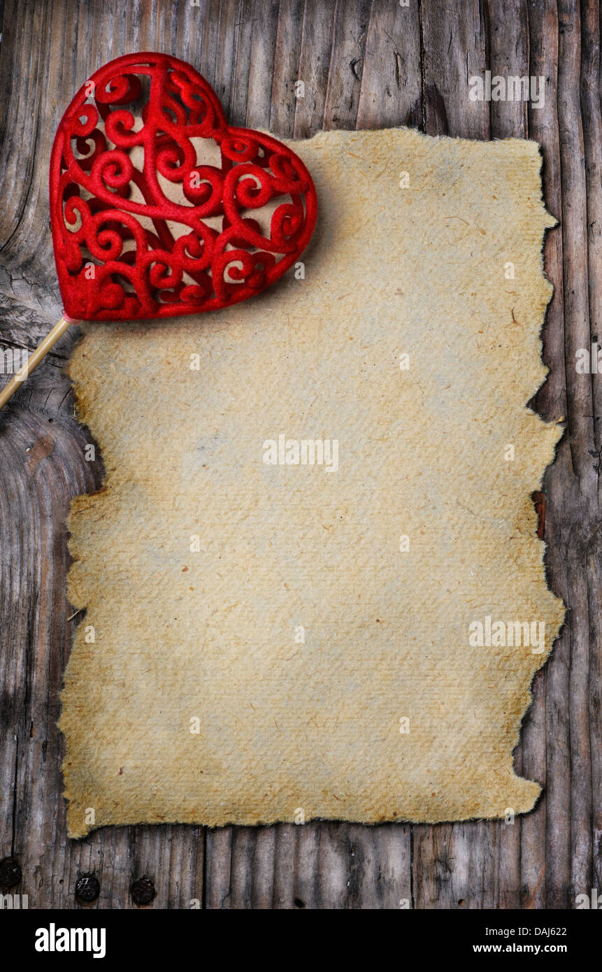 Valentine heart and old empty page on wooden background Stock Photo - Alamy, image size:861x1390