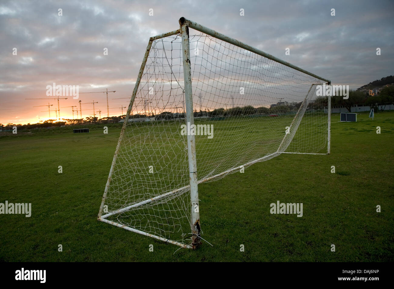 Seen soccer fields in Greenpoint construction cranes rise above site