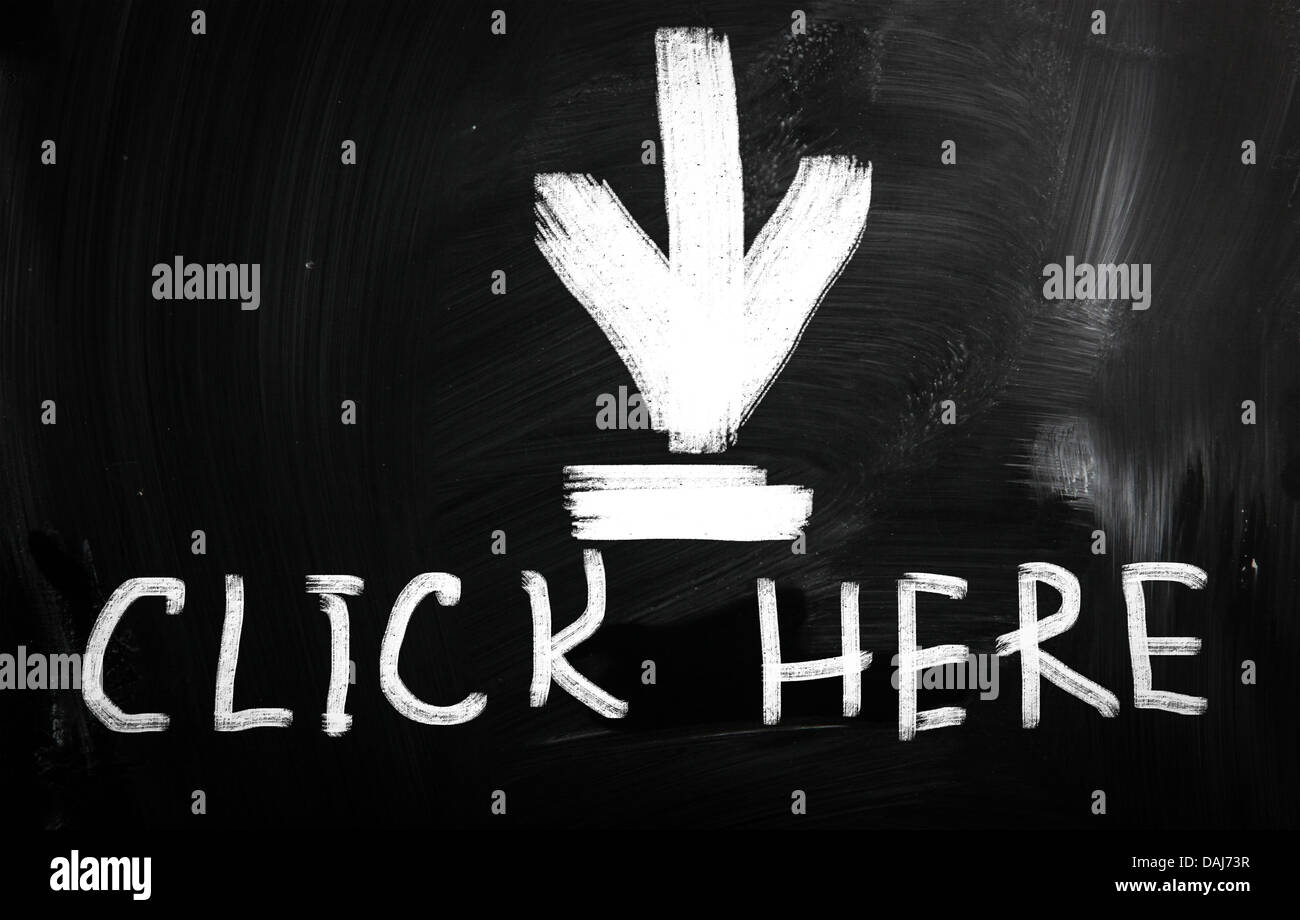 Note Click Here Click here handwritten with white chalk on a blackboard Stock Photo - Alamy