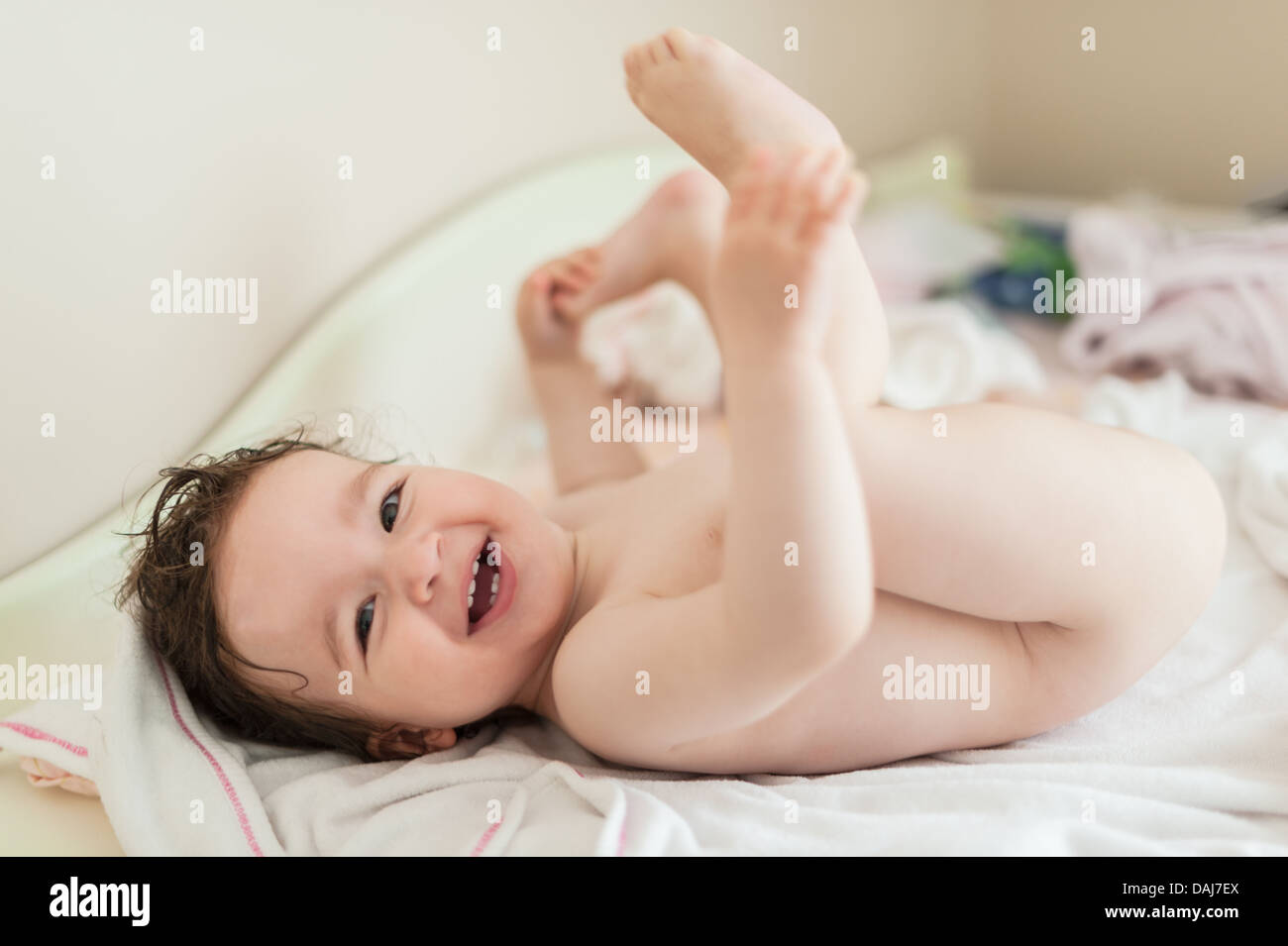 Naked girls babys Cute Nude Baby Girl Lying Down After Shower Stock Photo Alamy