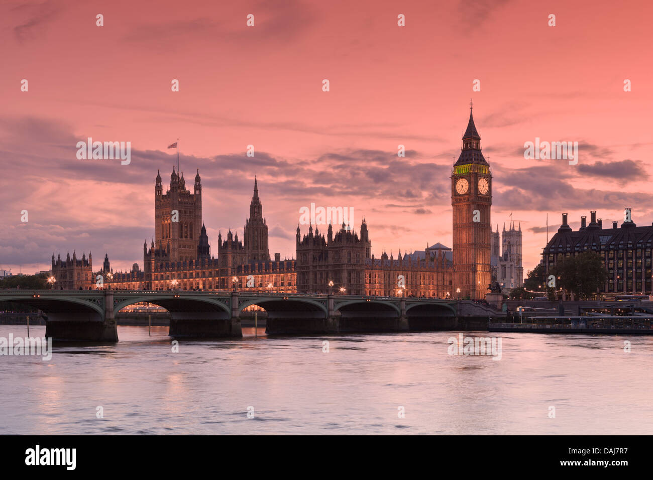 The houses of parliament at night, London, UK Stock Photo