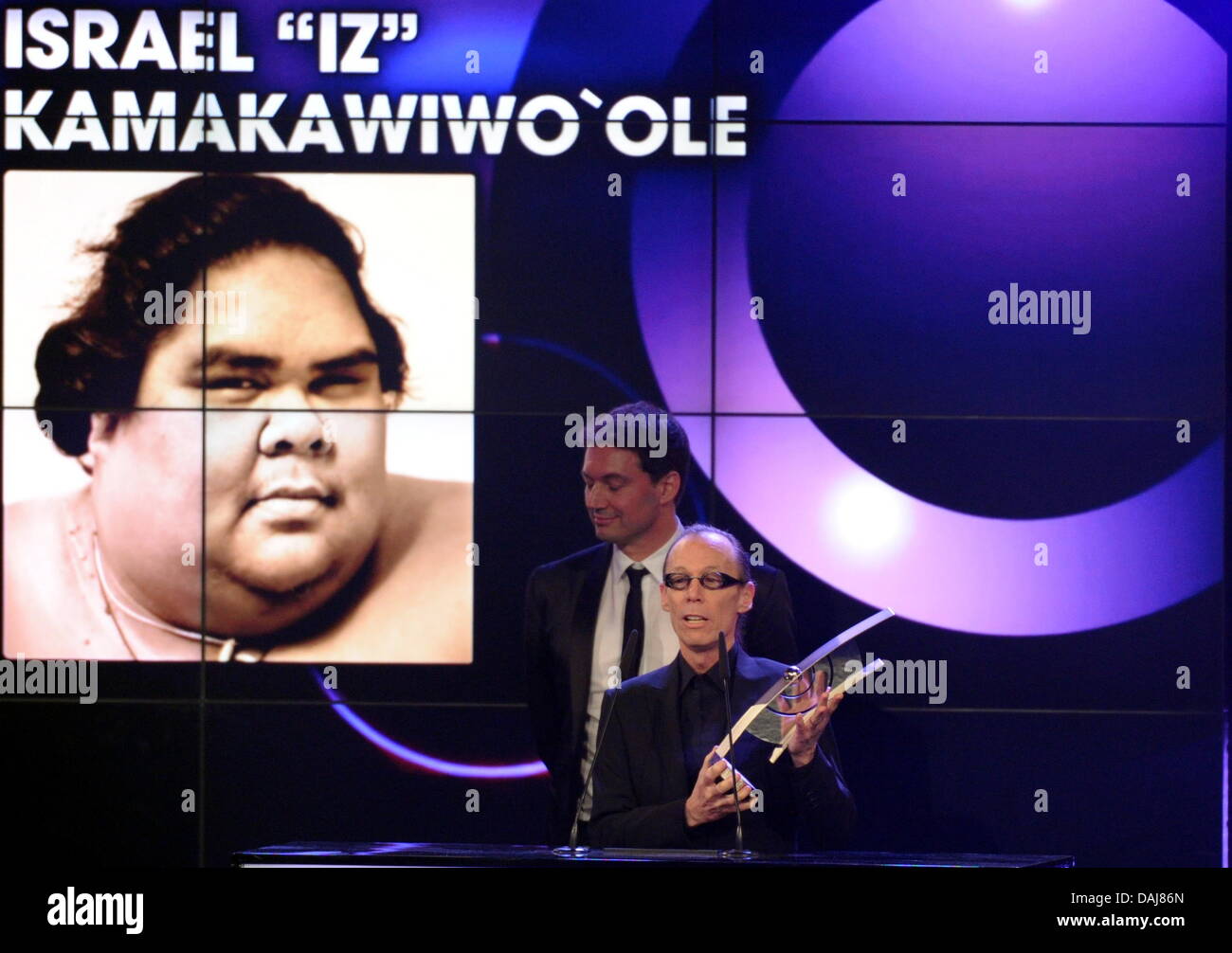 Producers Wolfgang Boss and John de Mello receive the 2011 Echo Music Award in the category Song Of The Year for Hawaiian singer Israel Kamakawiwo'ole at the 20th Echo ceremony in