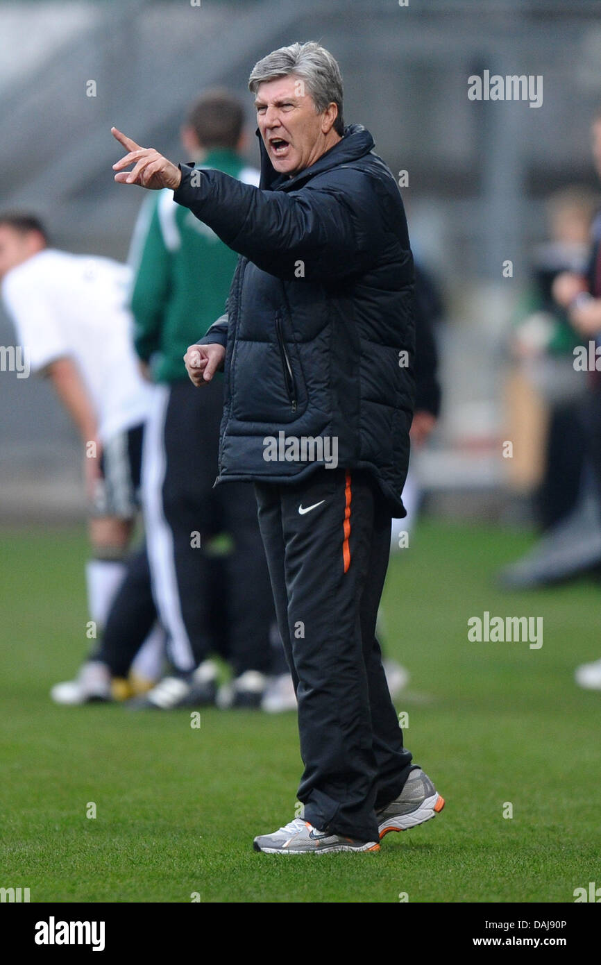 The Netherlands U21's head coach Cor Pot gestures during friendly match