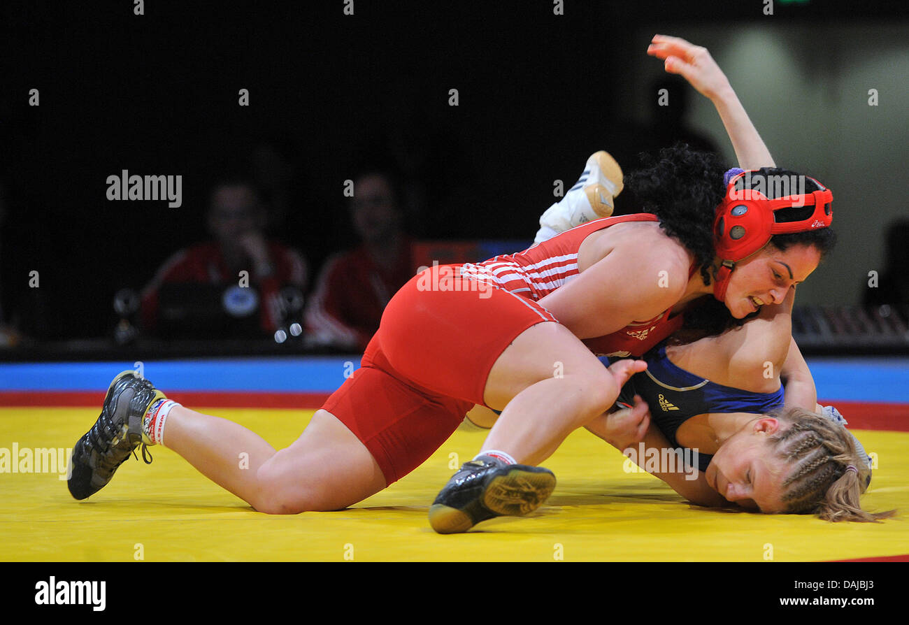 German freestyle wrestler Aline Focken (in blue) fights against