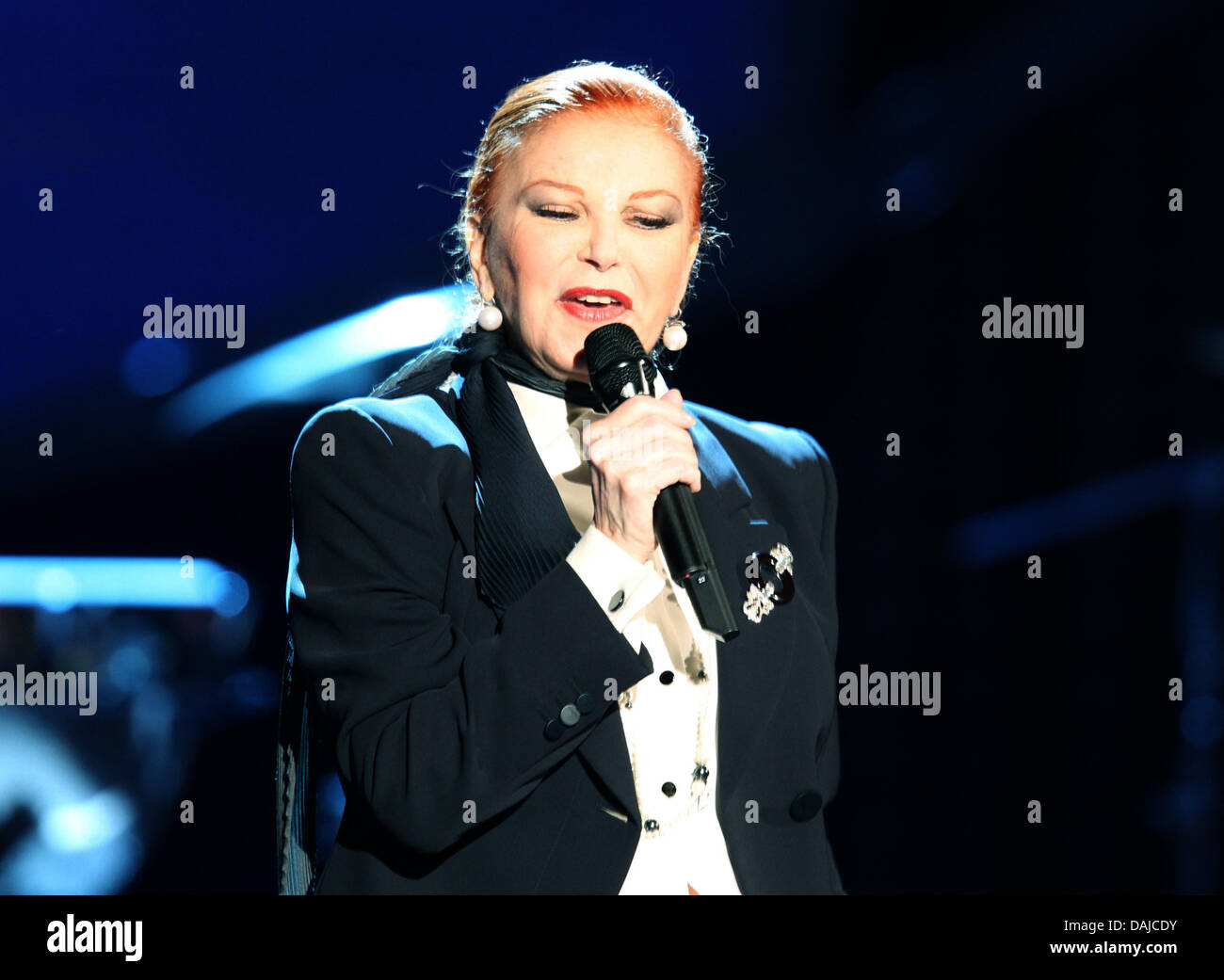 Italian singer Milva performs during the German television show 'Willkommen bei Carmen Nebel' ('Welcome to Carmen Nebel's show') aired by the German public tv broadcaster ZDF in Klagenfurt, Austria, 2 April 2011. Numerous German and international stars perform at popular German variety and entertainment show. Photo:  Stock Photo