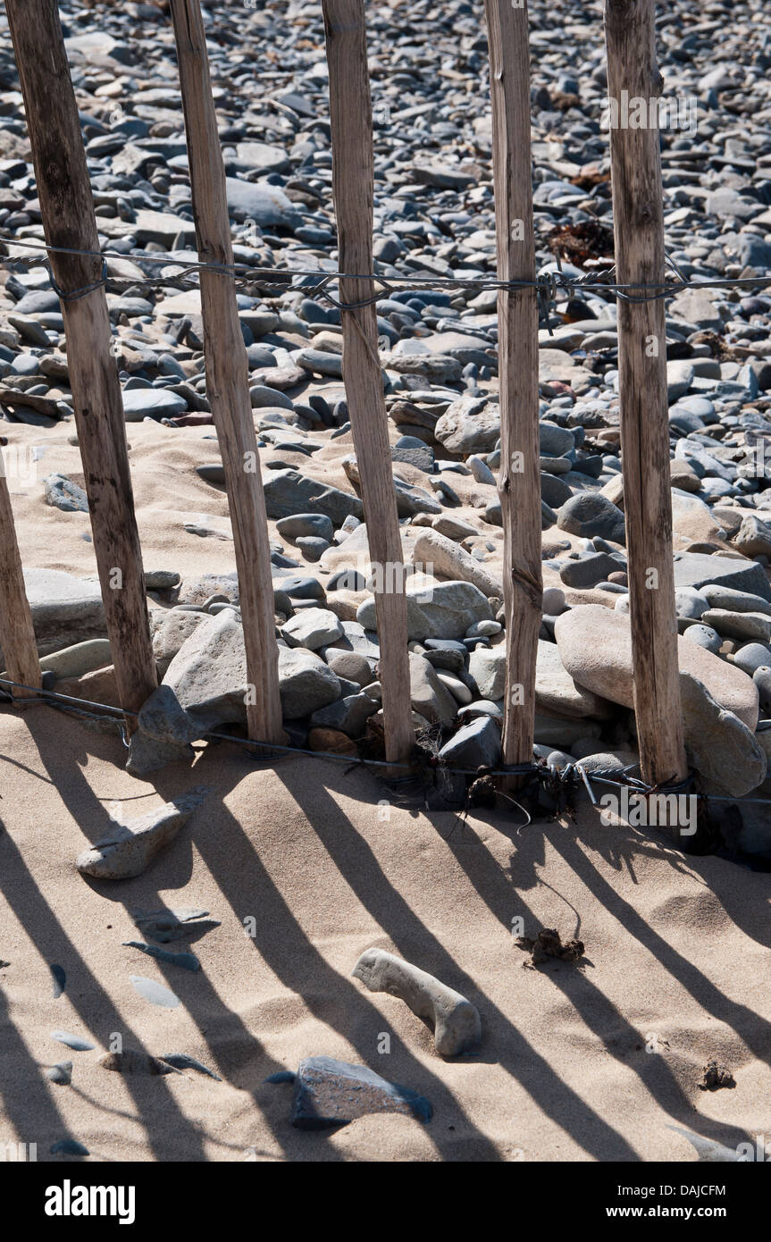 Conwy Morfa beach North Wales sand dune protection fencing Stock Photo