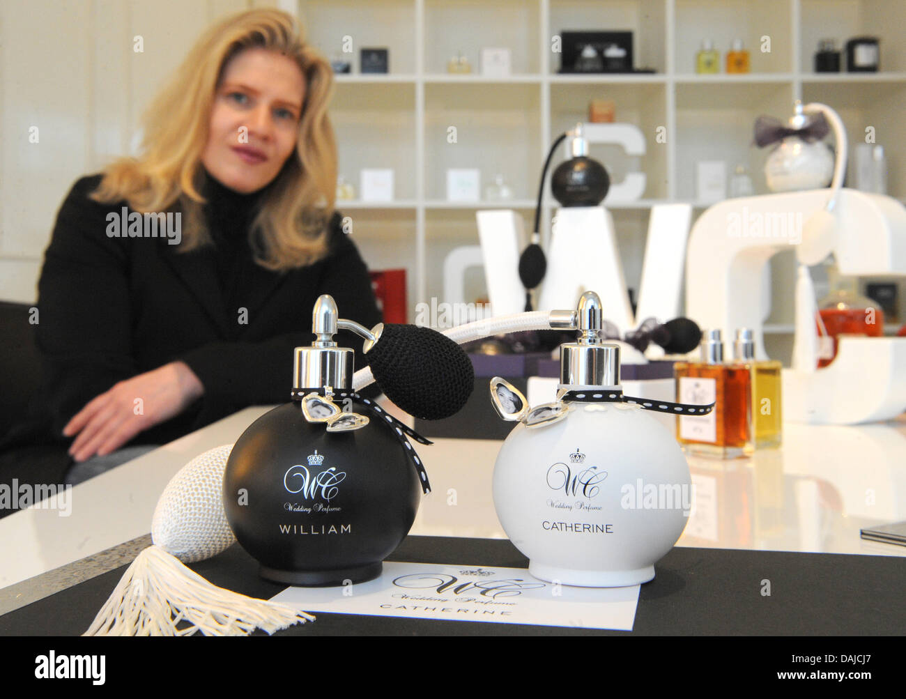 Perfumer Kim Weisswange From Hamburg Presents Bottles With Wedding Stock Photo Alamy