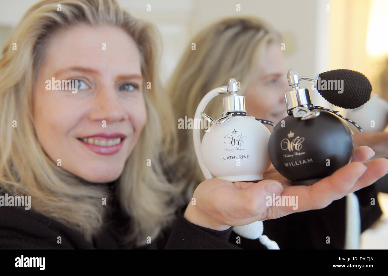 Perfumer Kim Weisswange From Hamburg Presents Bottles With Wedding Stock Photo Alamy