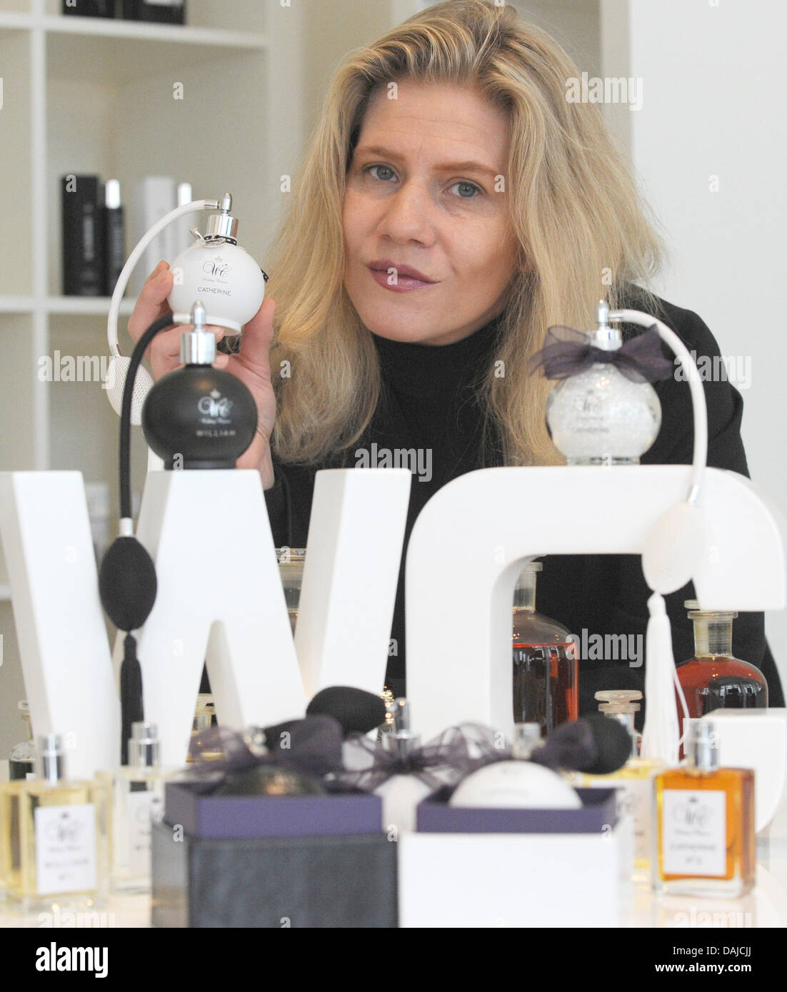 Perfumer Kim Weisswange From Hamburg Presents Bottles With Wedding Stock Photo Alamy